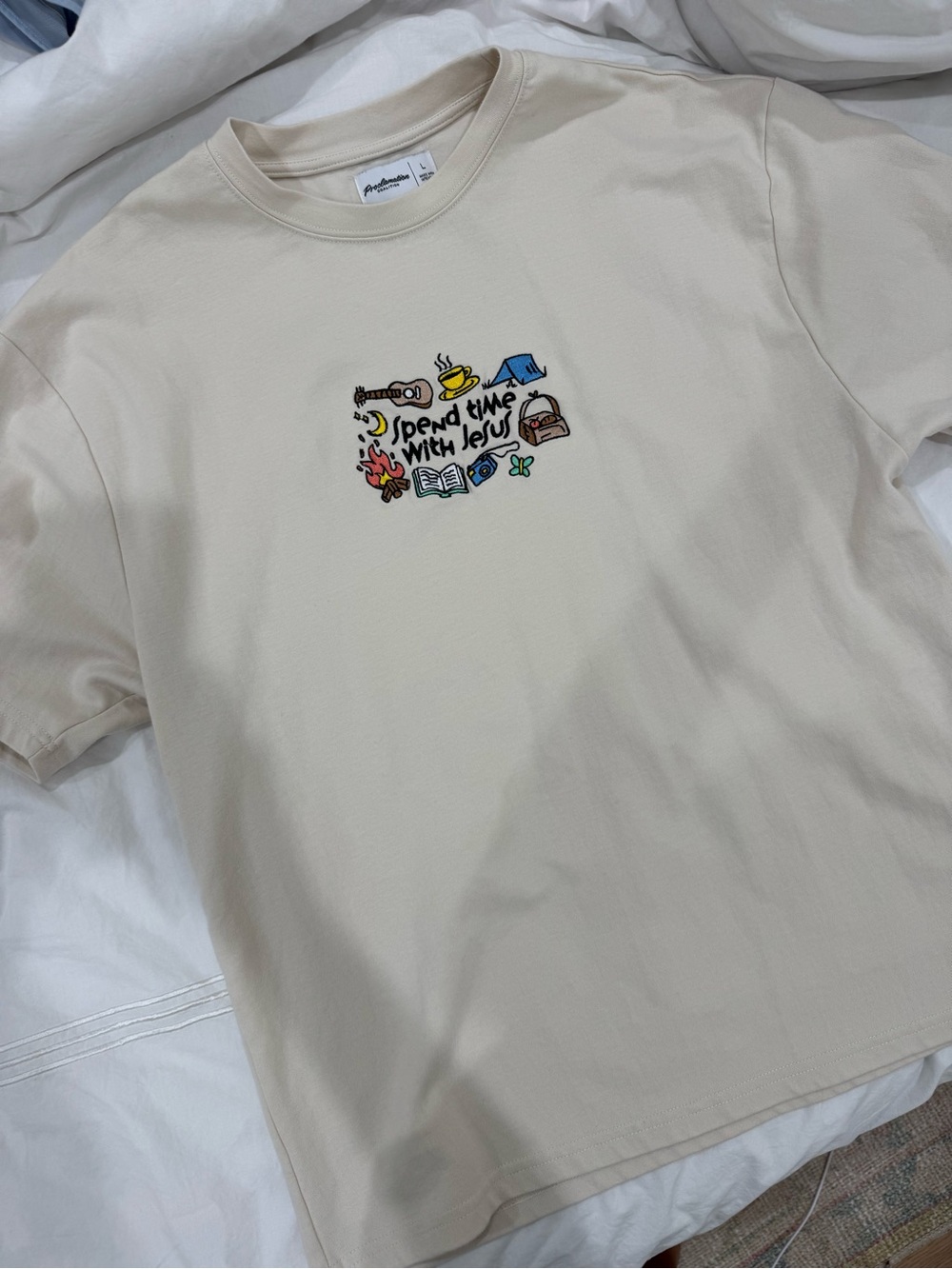 Graphic Short Sleeve Tee in Cream - 'Spend Time With Jesus'